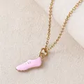 Gold-plated stainless steel necklace with a pink enamel soccer shoe pendant. - Necklace (NAP01-7) / 18x8mm / Pink