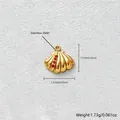 Gold plated stainless steel shell pendant with red zircon inlay for DIY jewelry design - Red Zirconia Scallop (Pendant Only) (D154-1)