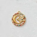 Ciondolo luna e stella in acciaio inossidabile dorato con zirconi colorati e malocchio. - Anello Luna Stella Multicolore (D184-2)