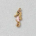 Gold-plated stainless steel seahorse charm pendant with pink zircon and shell inlay - 2.45x1cm / Pink Seahorse