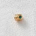 Gold plated stainless steel cylindrical bead with green zircon for DIY jewelry making - Vertical Embossed Green Zirconia Bead (Z1-3) / Gold (With Green Rhinestone)