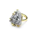 Detail view of a gold-plated ring featuring a natural silver druzy agate crystal - Ring (②) / Silver Gray