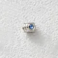 Elegant silver-plated stainless steel bead featuring a vibrant blue zircon for DIY jewelry. - Beaded Edge Blue Zirconia Striped Bead (Z1-4) / Steel Color (with Blue Zirconia)