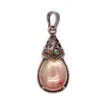 Antique bronze teardrop pendant featuring a polished natural pink agate crystal stone. - Watermelon red