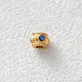 Gold-plated stainless steel spacer bead with blue zirconia inlay for DIY jewelry - Cylindrical Blue Zirconia Embossed Bead (Z1-4) / Gold Color (with Blue Zirconia)