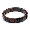 Close-up of mahogany obsidian square faceted beads on a stretch bracelet - Mahogany Obsidian