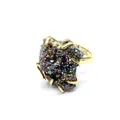 Macro detail of iridescent plated natural agate druzy stone on a gold ring setting - Ring (④) / Rainbow