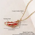 Collar con colgante de zapato de tacón en esmalte rojo, acero inoxidable dorado - 红色高跟鞋项链(链条+吊坠) / 22x11mm
