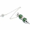 Natural green stone dowsing pendulum with ornate silver-toned metal chain and pointed tip - Pendulum Pendant (Aventurine) / Aventurine Jade