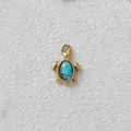 Golden stainless steel sea turtle pendant with turquoise stone inlay for DIY jewelry - M / Deep Blue Turtle