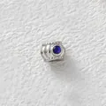 Stainless steel through-hole bead charm with dark blue zircon inlay and silver finish. - Drum Shaped Bead (Z1-5) / Steel Color With Dark Blue Zirconia