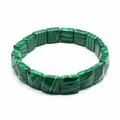 Detailed view of natural green malachite-style faceted square stone bead bracelet - Malachite