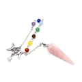 Natural rose quartz hexagonal cone dowsing pendulum with 7 chakra beads and moon charm - Rose Quartz