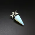 Macro view of opal cone pendulum pendant with star and moon pentagram setting - Pendant Only (Without Chain) (Opalite)