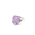 Adjustable silver ring featuring a round purple amethyst stone and floral accents - Amethyst