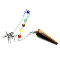 Tiger's eye stone hexagonal dowsing pendulum with seven chakra beads and moon star charm - Tiger's Eye