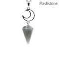 Handmade natural labradorite stone pendant with silver crescent moon charm for necklace - Necklace / Labradorite