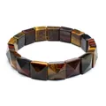 Faceted tiger eye natural stone stretch bracelet with square pyramid shaped beads - Rainbow Tiger Eye