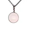 Detailed close-up view of vintage rose quartz stone pendant necklace with metallic chain - Rose Quartz