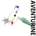 Green aventurine hexagonal crystal pendulum with seven chakra beads and moon charm. - Aventurine Jade