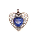 Detailed view of a vintage bronze heart pendant with blue natural lapis lazuli - Lapis Lazuli