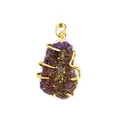 Close-up of purple iridescent natural agate druzy crystal pendant with gold plating - Pendant (③)