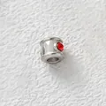 Elegant silver stainless steel charm bead with red zircon stone for DIY jewelry making - Cylinder Bead (Z2-1) / Steel Color With Red Zirconia