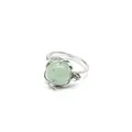 Elegant silver ring featuring a round green aventurine jade stone with crystal flowers - Aventurine Jade