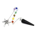 Obsidian hexagonal cone pendulum with seven chakra beads and moon pentagram - Obsidian