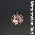 Detailed reindeer locket pendant necklace featuring a watermelon red crystal stone - Hollow Deer Pendant / Watermelon red