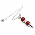 Red carnelian stone dowsing pendulum with silver chain for healing and divination. - Red Agate