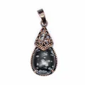 Vintage bronze teardrop pendant with natural snowflake obsidian stone detail - Snowflake Obsidian