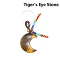 Natürlicher Tigerauge Mond Schlüsselanhänger mit bunten Chakra-Perlen Ring - Tigerauge