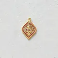 Intricate gold-plated stainless steel leaf pendant with red zircons for DIY jewelry projects - Pendant Only (Without Chain) / Red Pave Hollow Rhombus Style (D170-2)