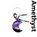 Natürlicher violetter Amethyst Mond Anhänger Schlüsselanhänger mit bunten Chakra Perlen - Amethyst