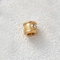 Golden vacuum-plated stainless steel bead featuring a sparkling inlaid clear zircon stone - Cylinder Bead (Z2-2) / Gold with Clear Zirconia
