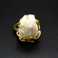 Macro detail of natural white agate druzy crystal cluster in gold plated wire setting - Ring (⑥)