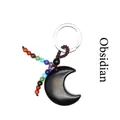 Natürlicher schwarzer Obsidian-Mond-Schlüsselanhänger mit bunten Chakra-Perlen Dekoration - Obsidian