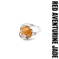 Bague en aventurine rouge naturelle avec cristal fleur délicat, finition argent - Aventurine Rouge