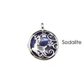 Sodalite blue stone locket pendant with silver deer and snowflake cutout design - Hollow Deer Pendant / Blue Sodalite