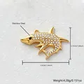 Gold-plated stainless steel shark pendant with sparkling white zircon inlays for DIY jewelry - Shark Style / White