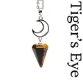 Natural tiger's eye stone moon necklace featuring a hexagonal cone pendulum pendant - Necklace / Tiger's Eye