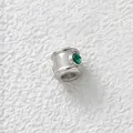 Polished silver stainless steel bead featuring a vibrant green zircon for DIY jewelry - Cylinder Bead (Z2-3) / Steel Color With Dark Green Zirconia