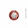 Red agate donut pendant with silver butterfly charm, natural carnelian gemstone jewelry - Red Agate