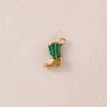 Close-up of a green and gold stainless steel western cowboy boot charm for DIY jewelry. - Green Cowboy Boot (Style 15)
