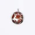 Elegant circular sacred deer locket necklace with red jasper stone and snowflakes - Hollow Deer Pendant / Red Jasper