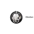Natural black obsidian Ping An Kou donut pendant with silver butterfly filigree charm - Obsidian