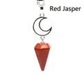 Natural red jasper stone moon pendant necklace with a polished hexagonal cone charm - Necklace / Red Jasper