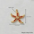 Gold-plated stainless steel starfish pendant with red zircon inlay for jewelry DIY - 红锆石海星吊坠(D148-1)