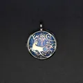 Silver-toned deer locket pendant with blue opal stone inlay for women's necklace - Hollow Deer Pendant / Opal